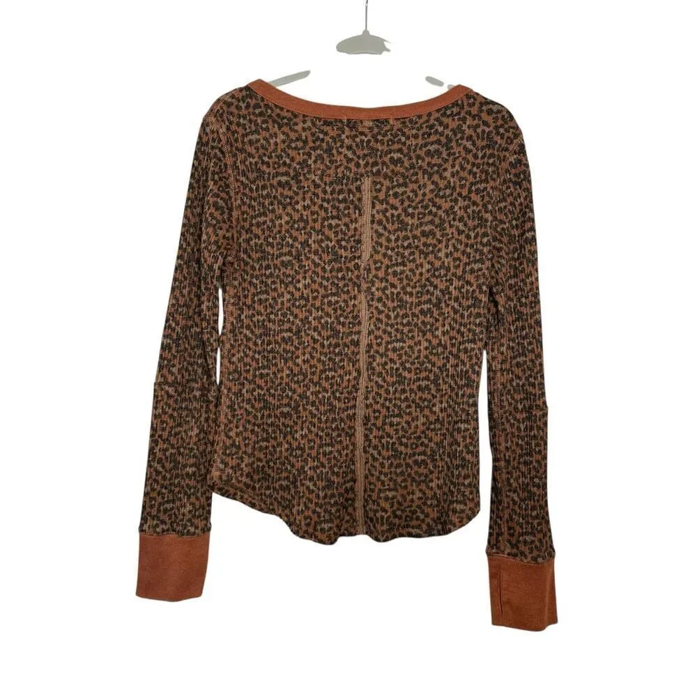Free People Everest Printed Henley Leopard Print Size Large